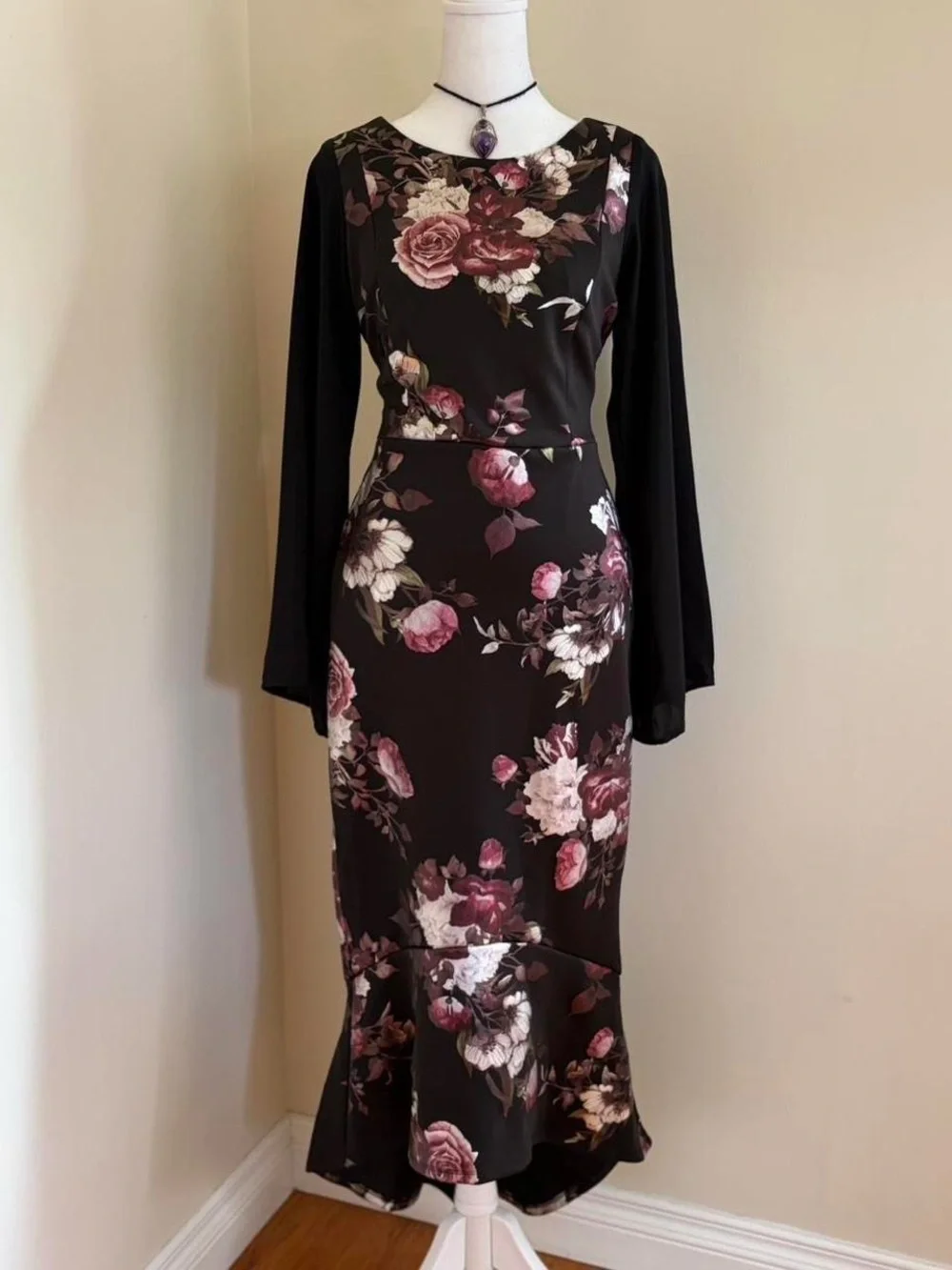Vintage Y2K goth floral maxi dress romantic vamp black formal prom whimsygoth 8 - Picture 7 of 11